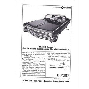 1966 Chrysler Newport CIDAA ADVERT 1960s Vintage Print Ad 9 inch Tall